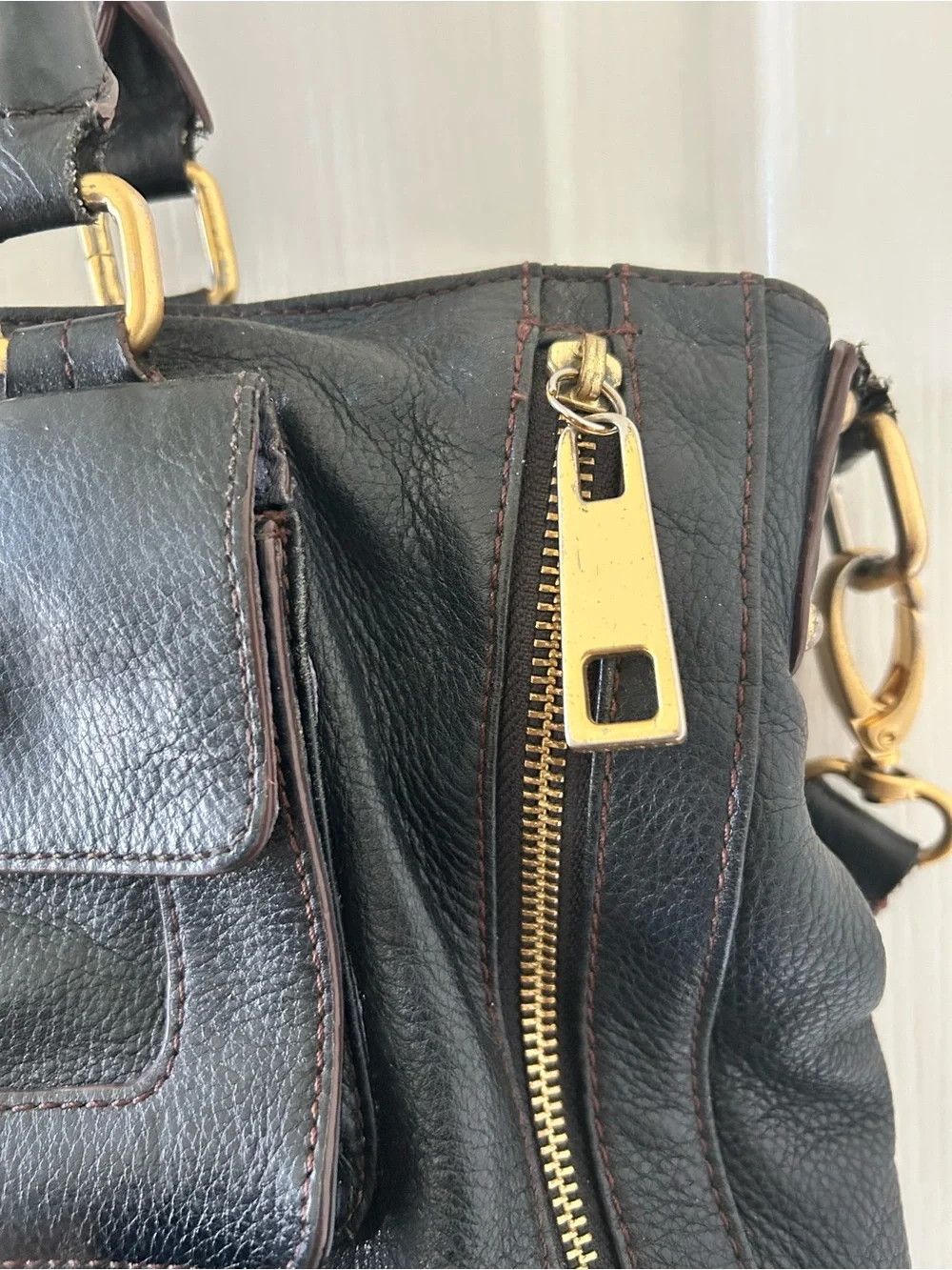 Steve Madden Edgy Utility Black Leather Tote Purse